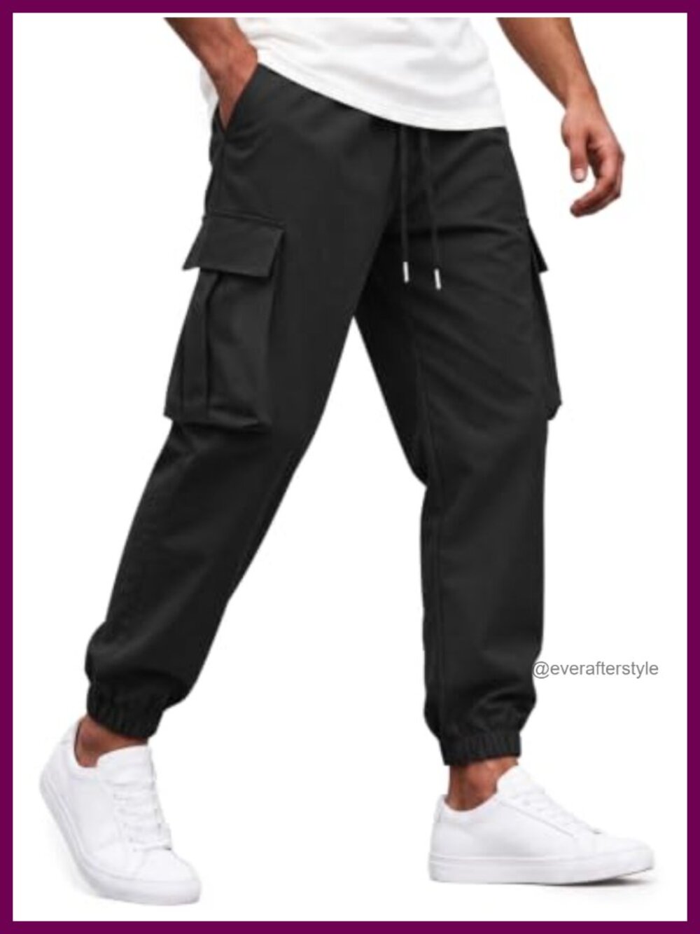 Mens Cargo Jogger Pants Tapered Elastic Waist Multi Pocket Athletic